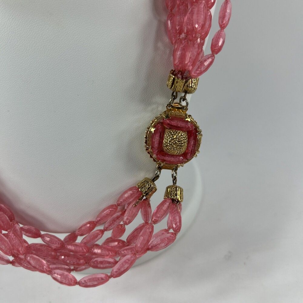 Vintage Barbie Pink Multi-Strand Beaded Necklace Plastic Pretty Clasp - Picture 2 of 5
